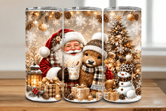 Santa Highland Cow Christmas Tumbler Wra
