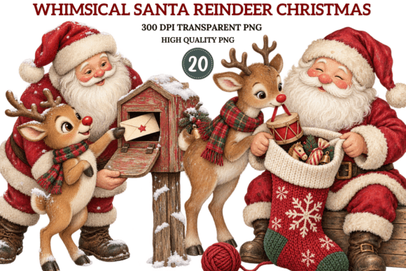 Santa Reindeer Christmas Clipart Bundle