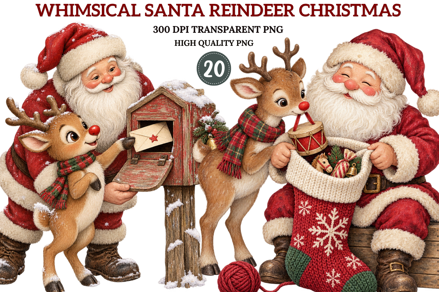 Santa Reindeer Christmas Clipart Bundle
