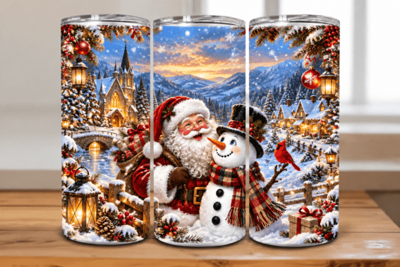 Santa Snowman Winter Village Tumbler Wra