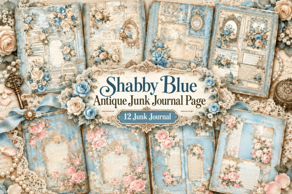 Shabby Blue Antique Junk Journal Page