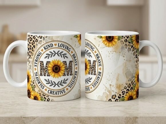 Sunflower Leopard Mama Floral Mug Design Graphics