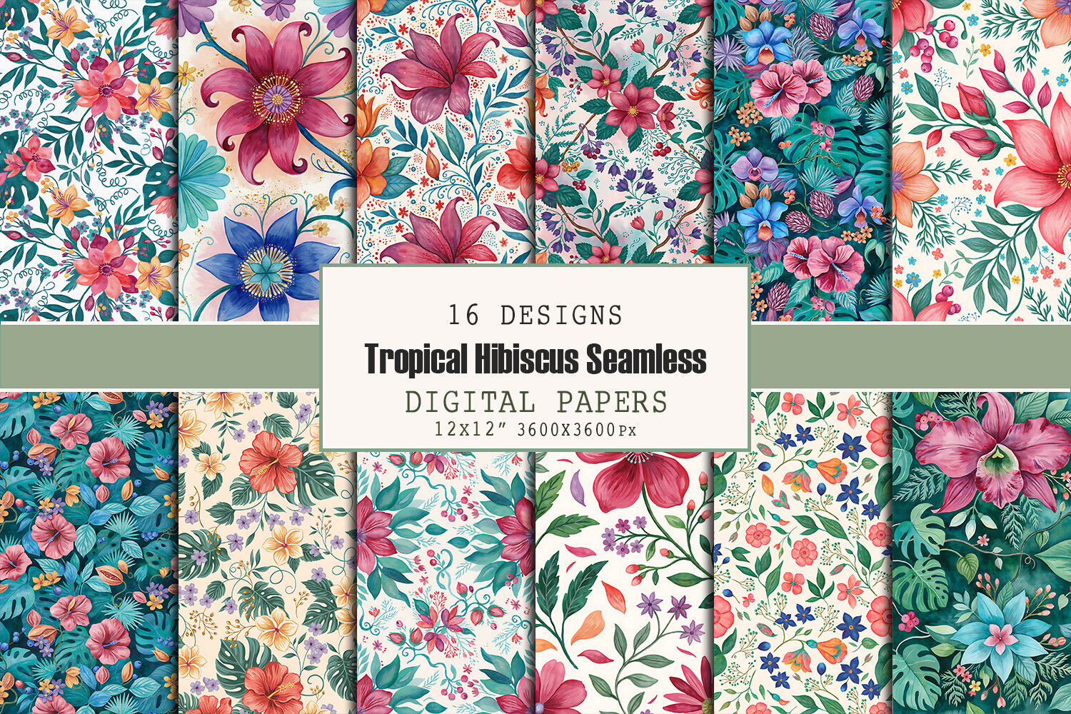 Tropical Hibiscus Seamless Pattern