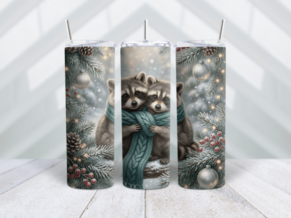 Twin Raccoons Winter Scarf Tumbler Wrap