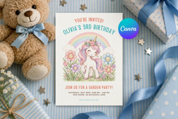 Unicorn Birthday Invitation Template