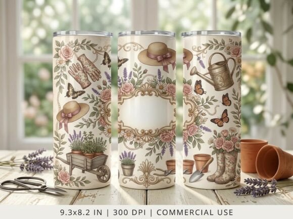 Vintage Floral Garden Hat Tumbler Design