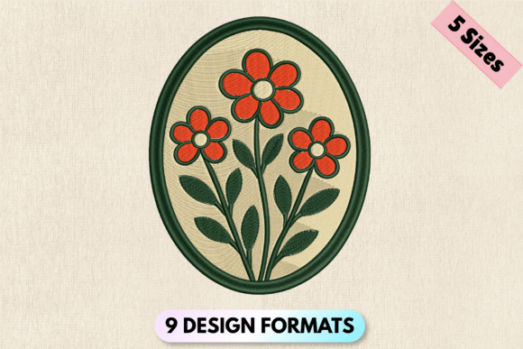 Vintage Floral Red Flower Embroidery