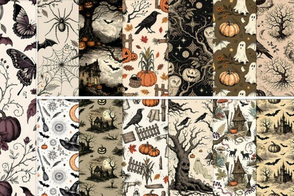 Vintage Gothic Halloween Seamless Patter