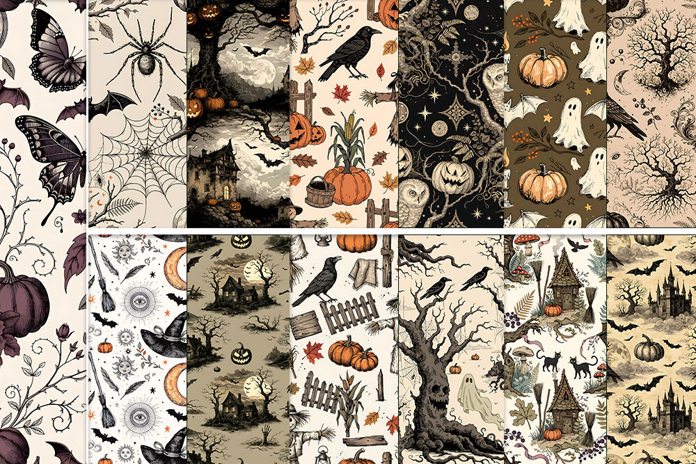 Vintage Gothic Halloween Seamless Patter