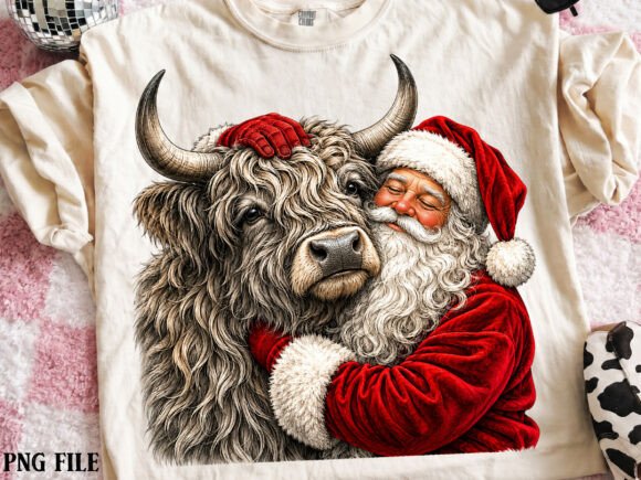 Vintage Santa Highland Cow PNG