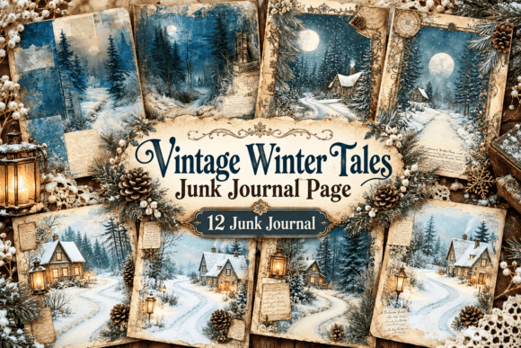 Vintage Winter Tales Junk Journal Page