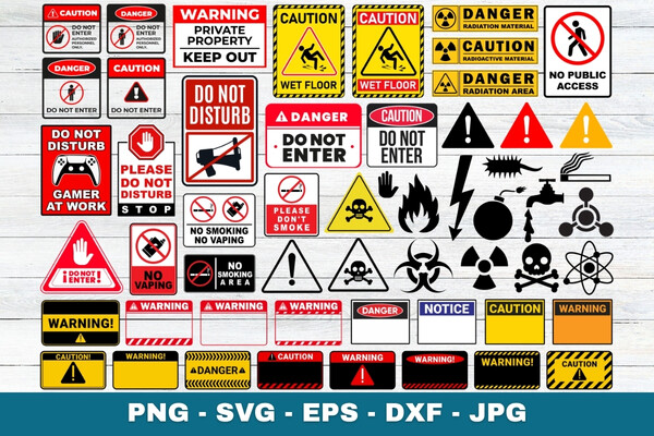 Warning Signs SVG Bundle Cut Files