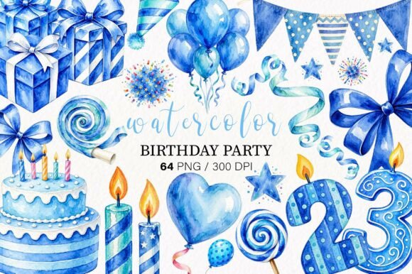 Watercolor Birthday Party Clipart