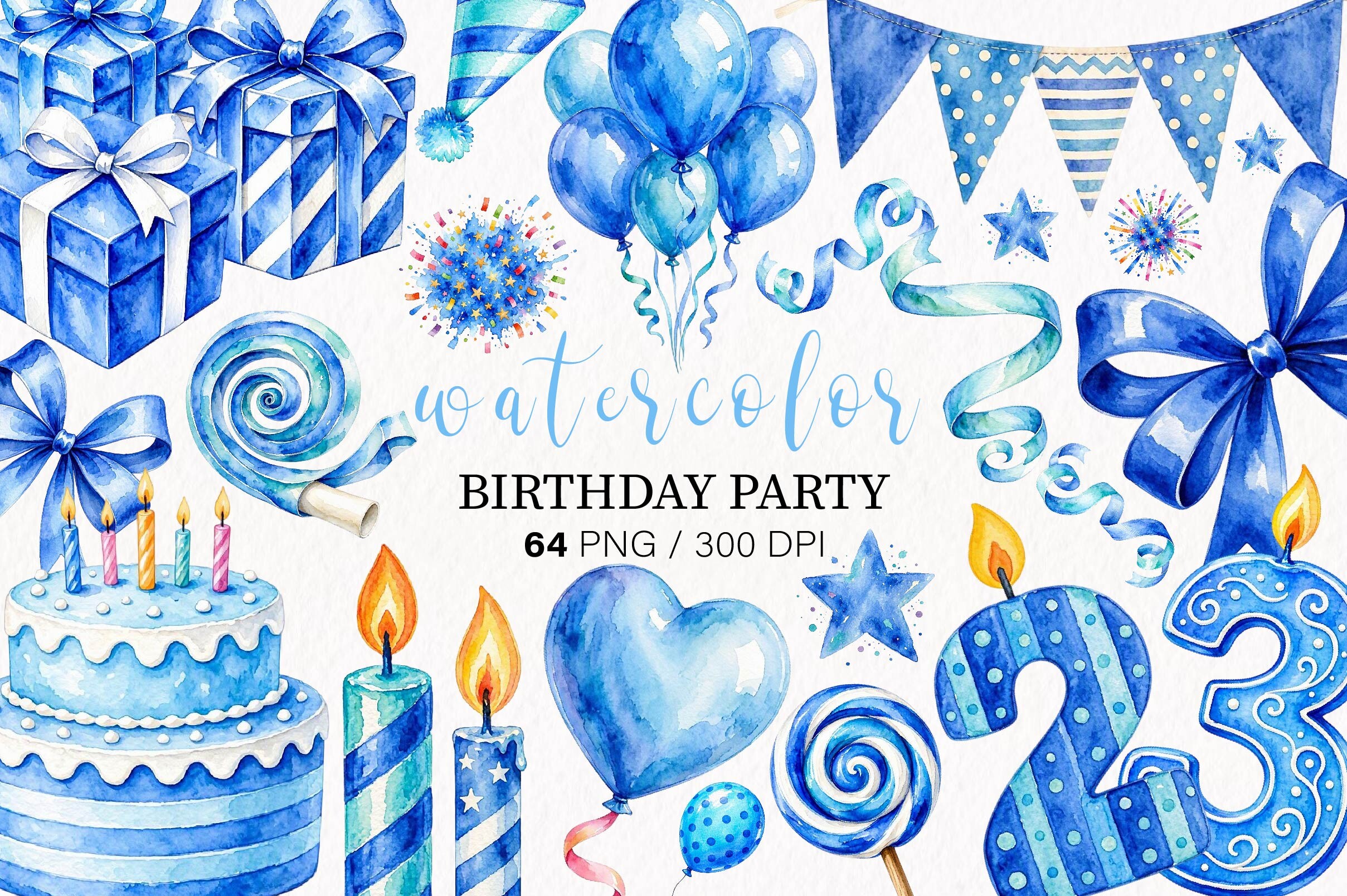 Watercolor Birthday Party Clipart