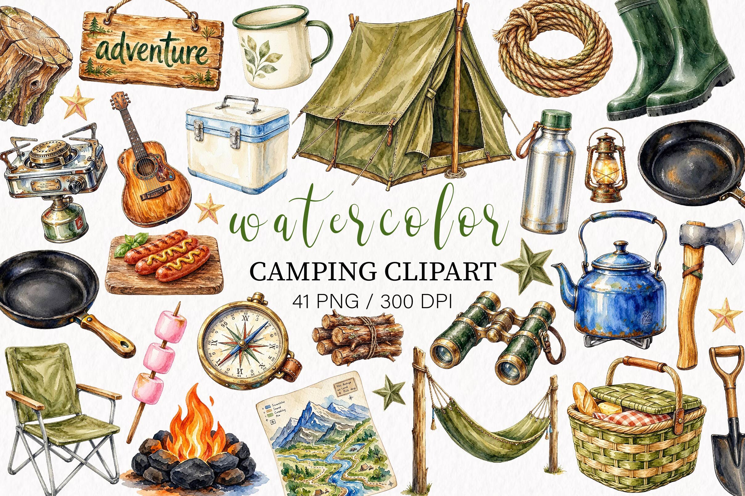 Watercolor Camping Clipart