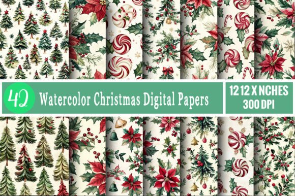 Watercolor Christmas Digital Papers JPG