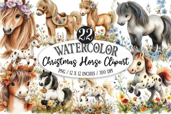 Watercolor Christmas Horse Clipart