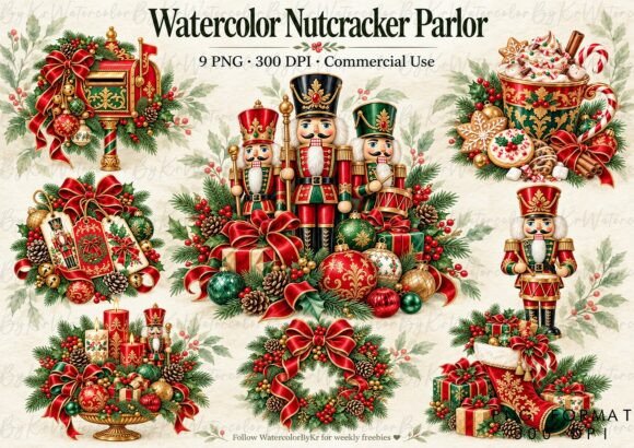 Watercolor Christmas Nutcracker Parlor