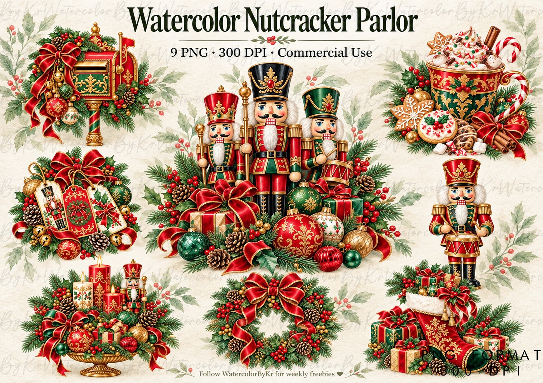 Watercolor Christmas Nutcracker Parlor