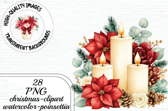 Watercolor Christmas Poinsettia Clipart