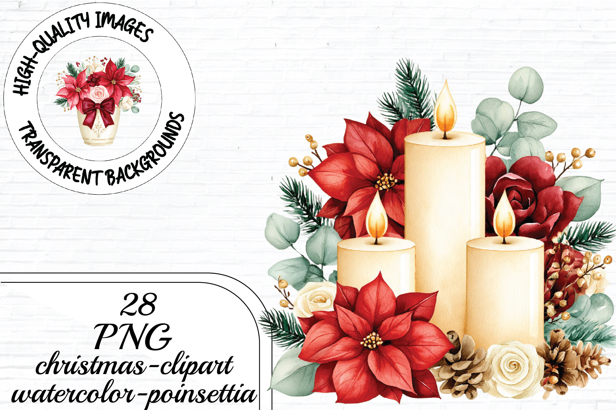 Watercolor Christmas Poinsettia Clipart