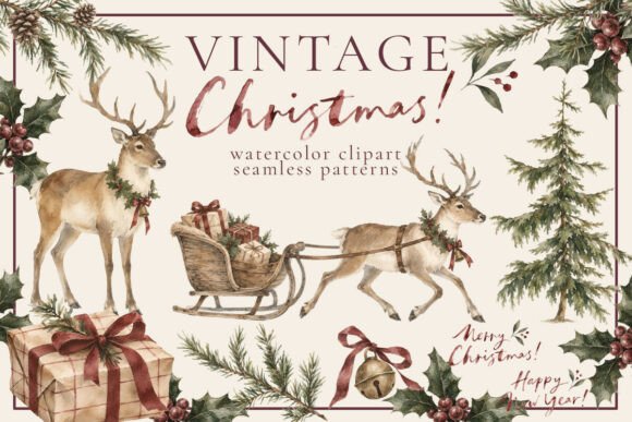 Watercolor Christmas Rustic Clipart PNG