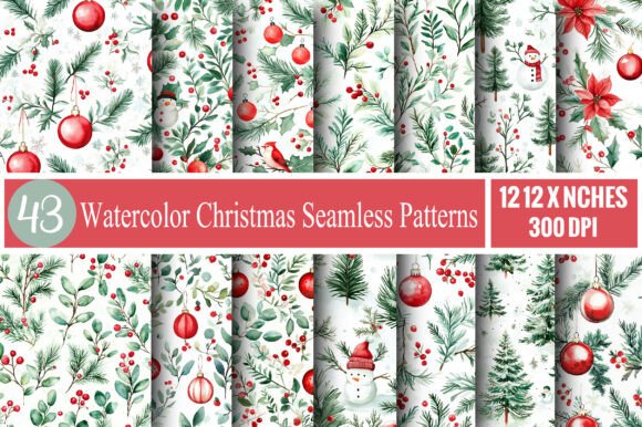 Watercolor Christmas Seamless Patterns