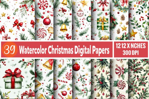 Watercolor Christmas Seamless Patterns