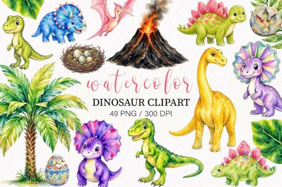 Watercolor Dinosaur Clipart PNG