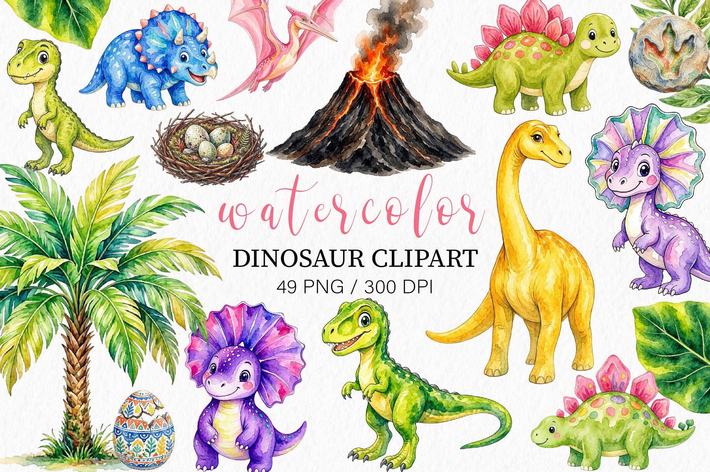 Watercolor Dinosaur Clipart PNG