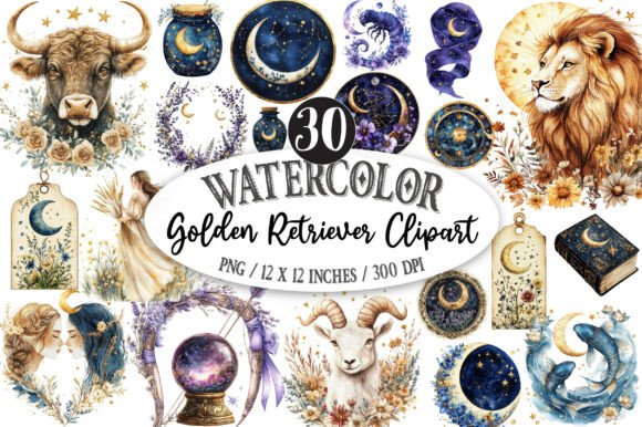 Watercolor Golden Retriever Clipart