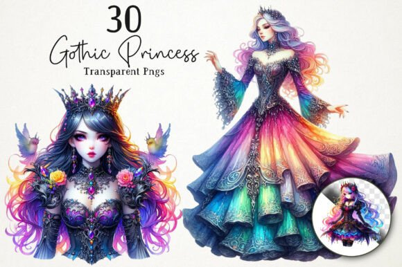 Watercolor Gothic Princess PNG Clipart