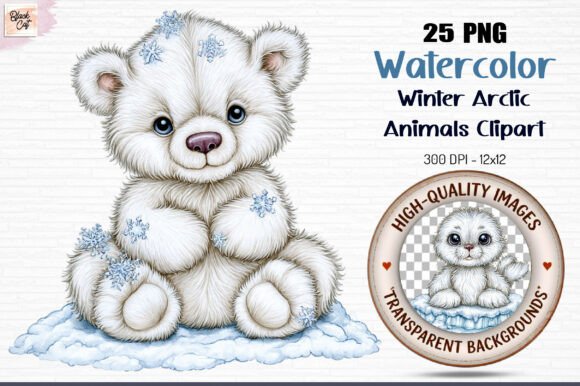 Watercolor Winter Arctic Animals Clipart