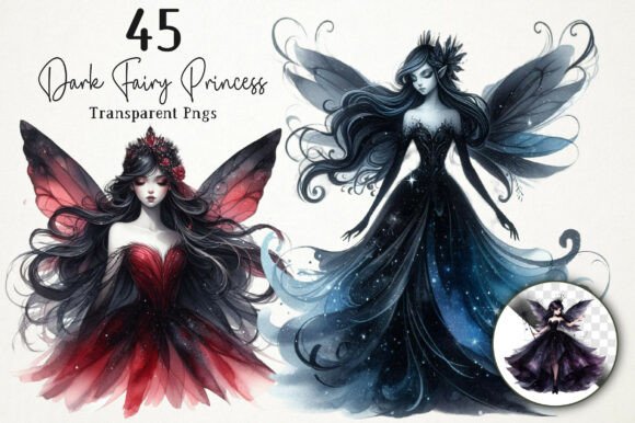 Watercolour Dark Fairy Princess Clipart