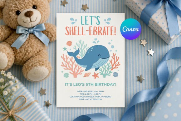 Whale Birthday Invitation Template