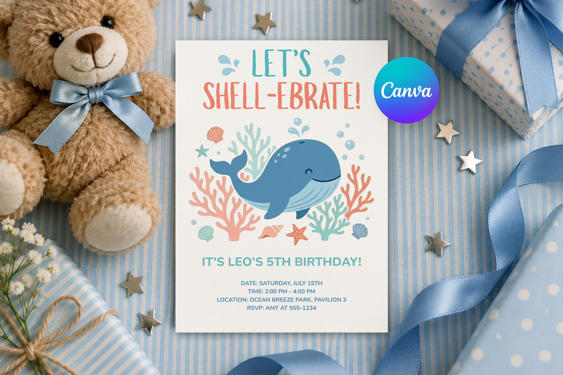 Whale Birthday Invitation Template