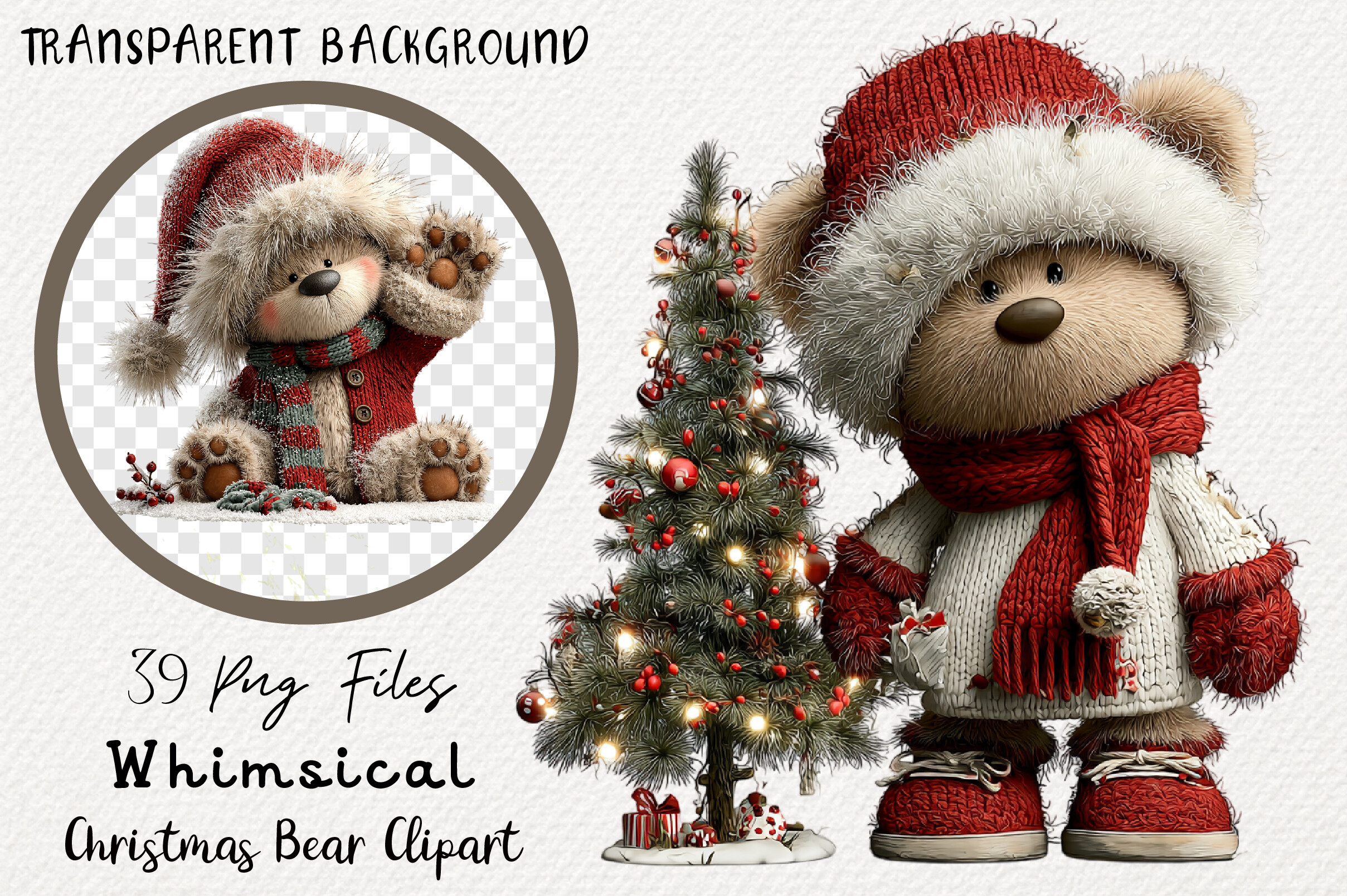 Whimsical Christmas Bear Clipart