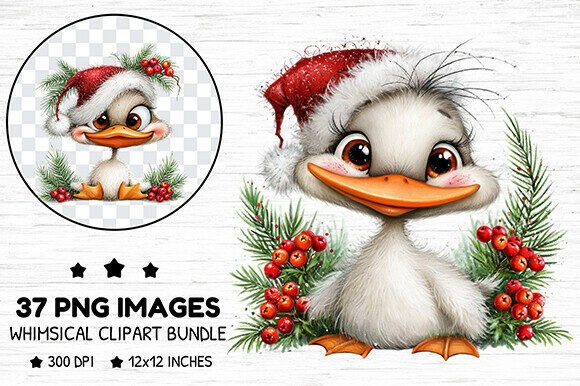 Whimsical Christmas Duck Clipart Bundle