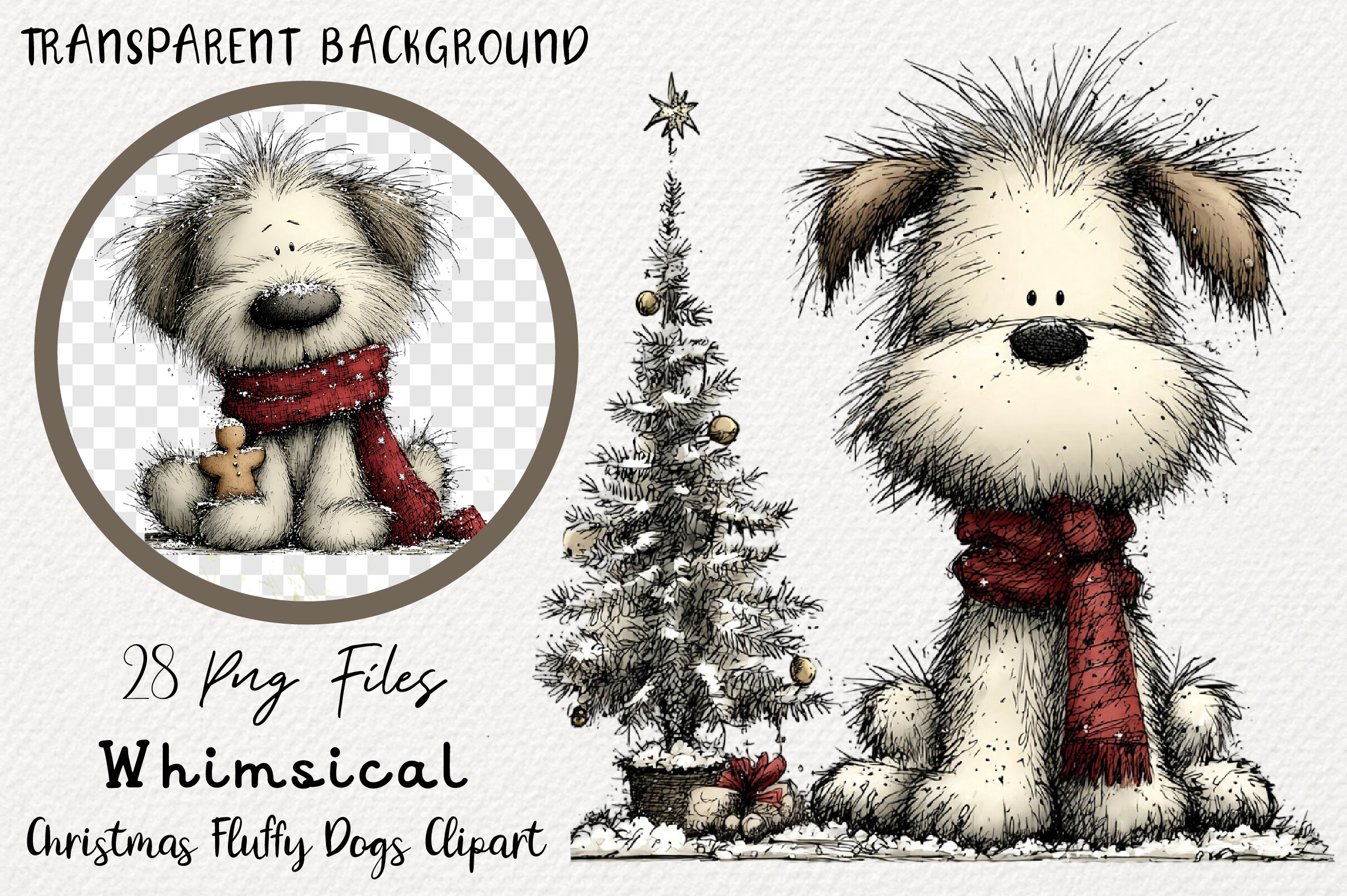Whimsical Christmas Fluffy Dogs Clipart