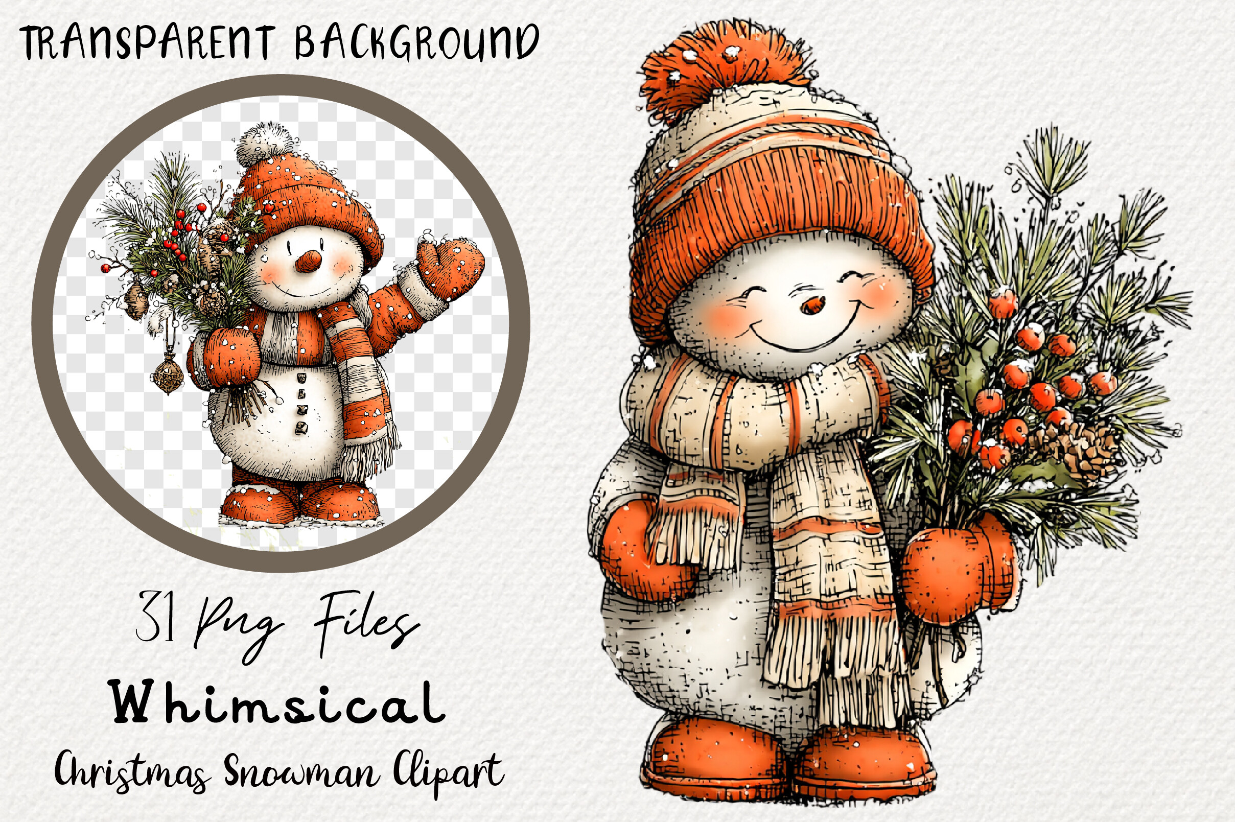 Whimsical Christmas Snowman Clipart