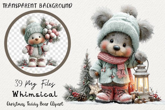 Whimsical Christmas Teddy Bear Clipart