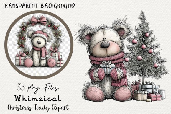 Whimsical Christmas Teddy Clipart