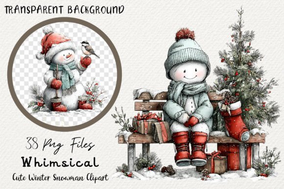 Whimsical Cute Winter Snowman Clipart