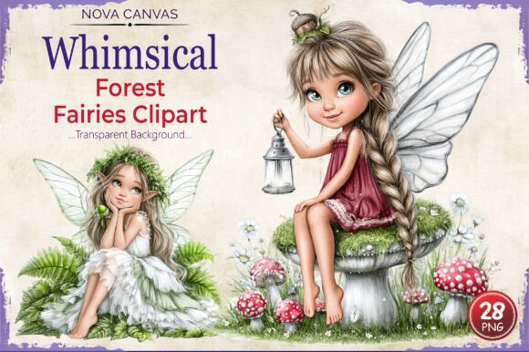 Whimsical Forest Fairies Clipart PNG