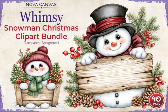 Whimsy Snowman Christmas Clipart Bundle