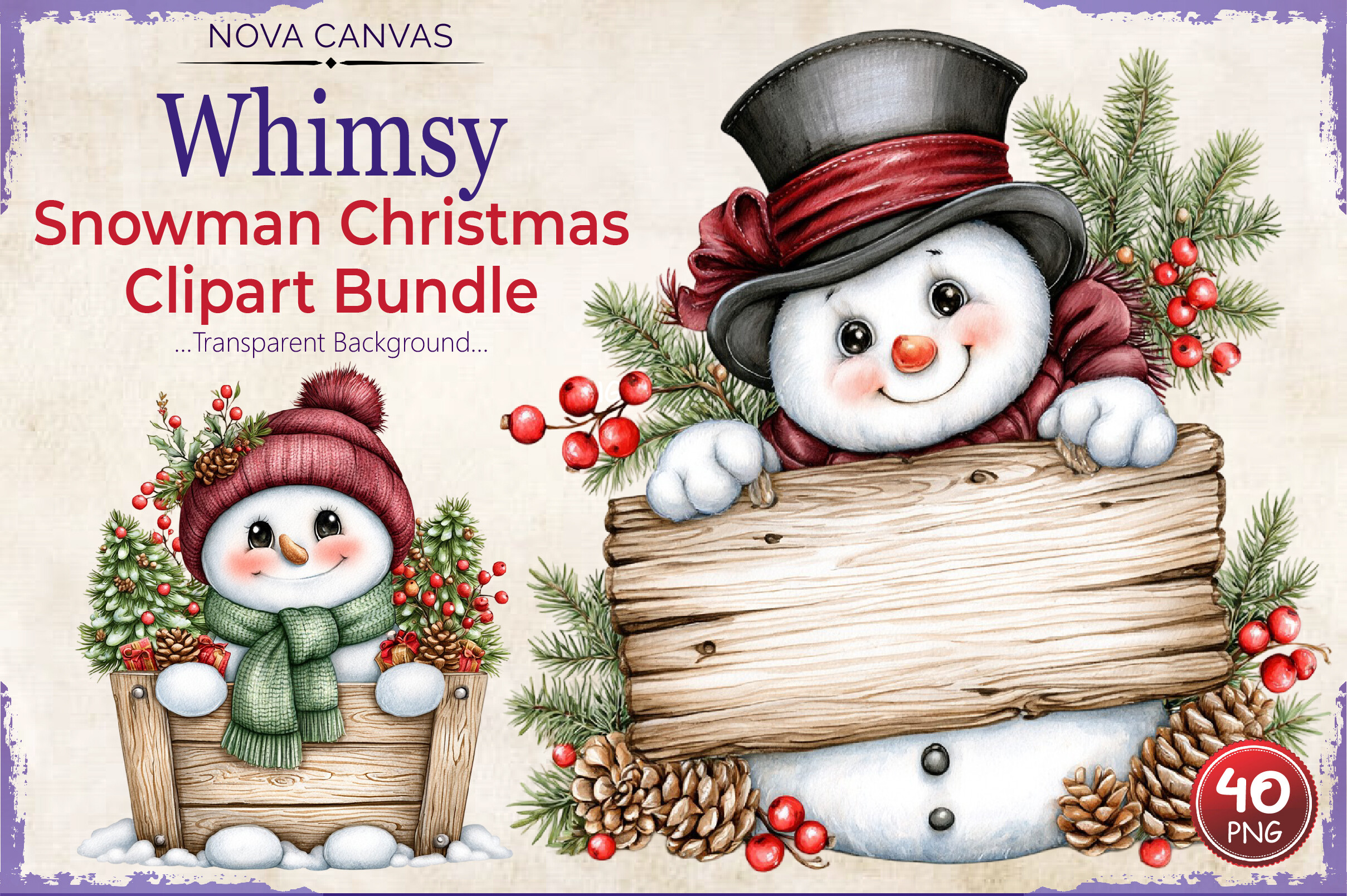 Whimsy Snowman Christmas Clipart Bundle