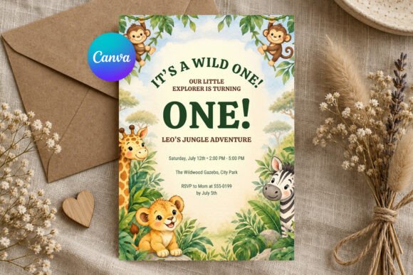 Wild One Jungle Birthday Invitation