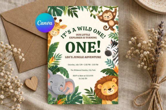 Wild One Jungle Birthday Invitation