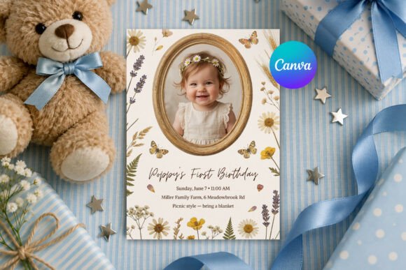 Wildflower Photo Birthday Invitation
