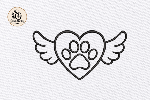 Winged Dog Paw Heart Embroidery